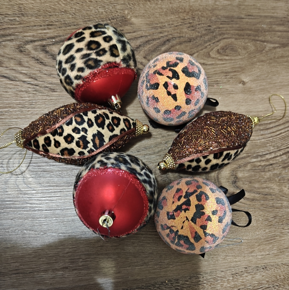 Vintage Leopard Print Christmas Ornaments Set Of 6